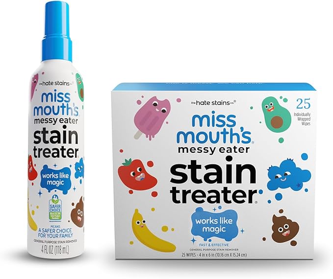 Miss Mouth's Messy Eater Stain Treater 4oz Spray and 25 Pack Wipes Bundle