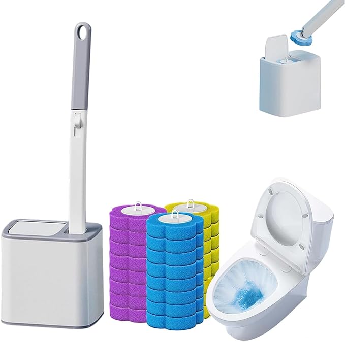 Disposable Toilet Brush Set 24 Refills Extended Handle for Deep Cleaning and Hygienic Bathroom Maintenance Gray