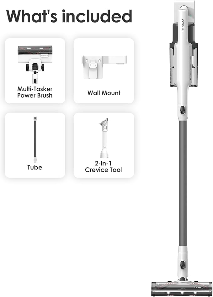 Tineco A20 Cordless Stick Vacuum Cleaner Powerful Suction 3 Modes for Multi-Level Messes 1L Larger Dustbin Ergonomic Dual-Handle Design Wall-Mount Dock LED Headlight