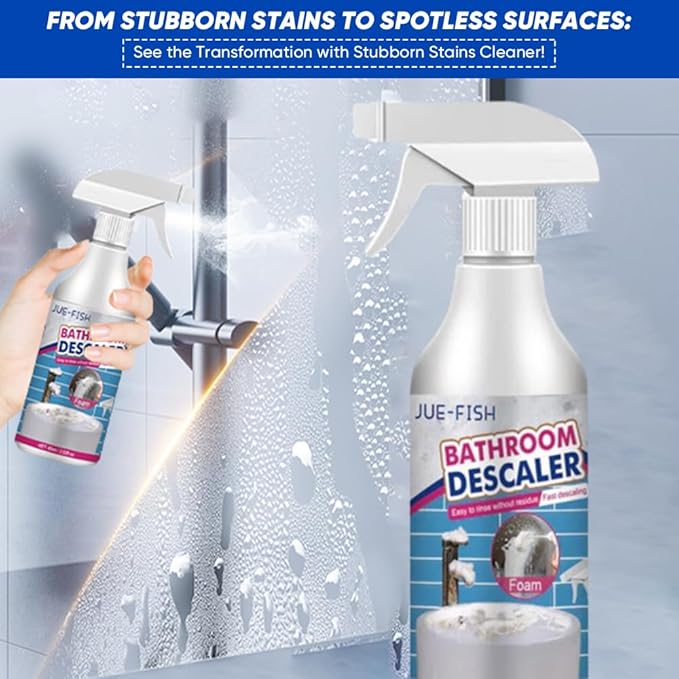 Bathroom Descaler Foam Cleaner 2025|Powerful Cleaner Spray for ShowerBathtubGlassFaucetTileToilet|Strong Cleaning for Stubborn Stains&ampLimescale Removal with 2 Microfiber Cloths (5 PCS-10oz)