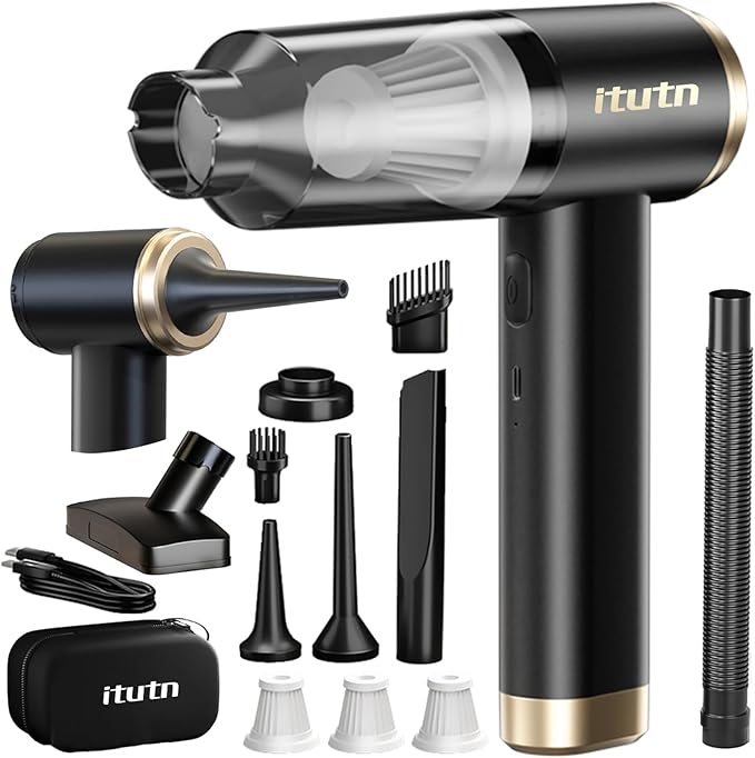Mini Car Vacuum Cleaner 15000PA Powerful Suction Portable Cordless Vacuum for Car Handheld Small Vacuum Cleaner &amp Air Duster for Home DeskPC Keyboard (Mini Vacuum + 11 attachments)