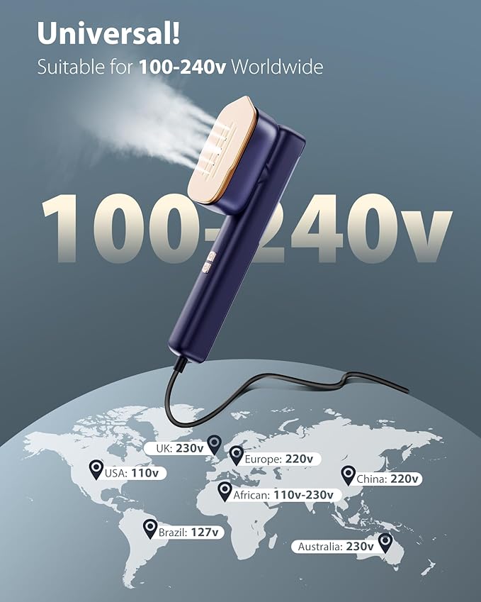 110-240V Travel Steamer for Clothes 1100W Portable 2-in-1 Steamer ＆ Iron 2 In 1 Handheld Garment Steamer Iron Large Ceramic Heat Panel for Home &amp Global &amp Europe Traveling