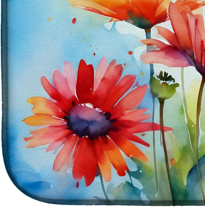 Caroline's Treasures DAC1573DDM Gerbera Daisies in Watercolor Dish Drying Mat Absorbent Dish Drying Mat Pad for Kitchen Counter Dish Drainer Mat for Countertop 14 x 21 Multicolor