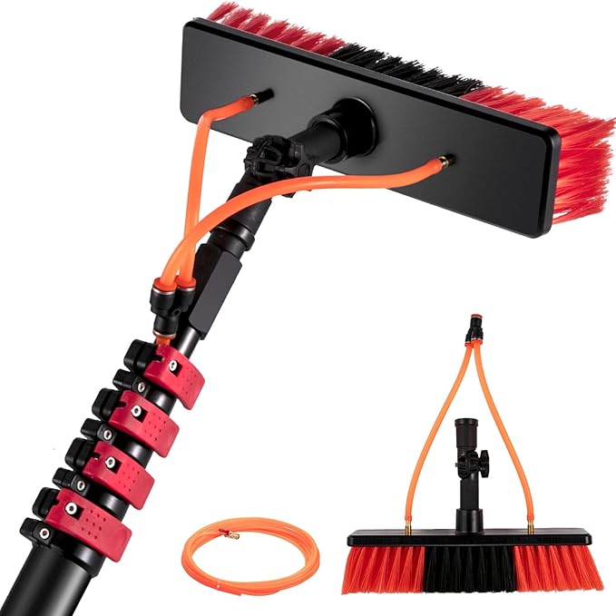 Water Fed Pole Brush Kit Telescopic Window Cleaning Brush Pole - Extendable Cleaner for Roof Conservatory Photovoltaic and Solar Panels