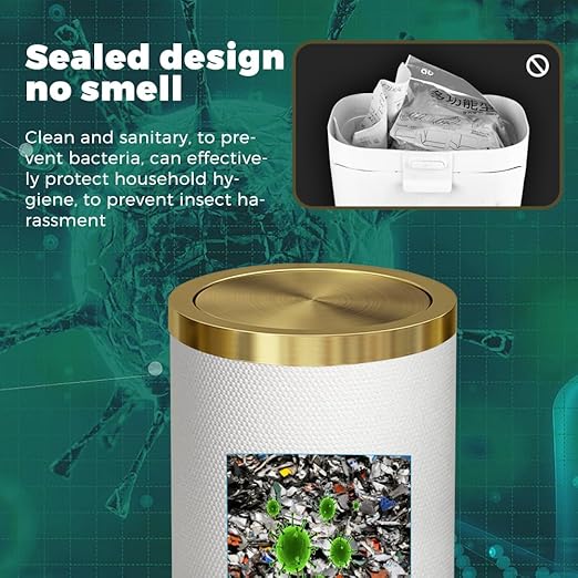 9L/2.3GALModern White Trash Can with Flip LidFancy Gold Waste Paper Baskets for BathroomsGold Trash Can for BathroomBedroom Powder RoomOfficeLaundry Room (9L-White)
