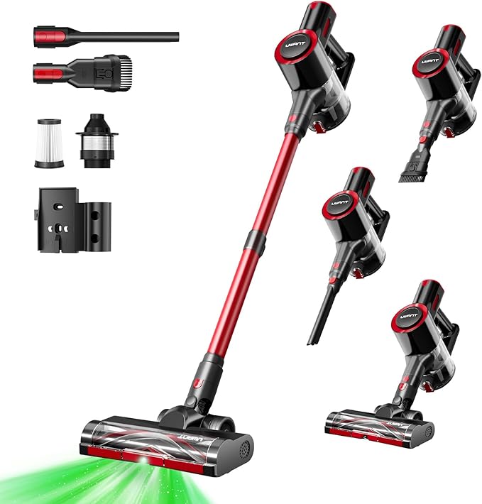uwant Cordless Vacuum Cleaner 35Kpa Powerful Suction Wide Green Headlight Vacuum Cleaner for Home Pet Hair Anti-Tangle HEPA Lightweight Handheld Vacuum for Carpet Hard Floors