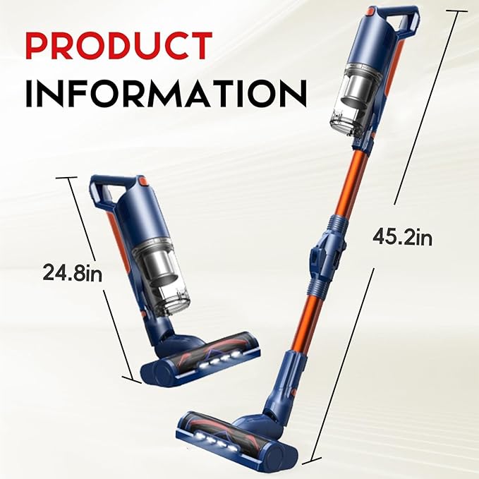 whall Cordless Vacuum Cleaner Upgraded Strong Suction Brushless Motor Cordless Stick Vacuum Cleaner Lightweight Handheld Vacuum for Home Pet Hair Carpet Hard Floor up to 55mins RuntimeBlue