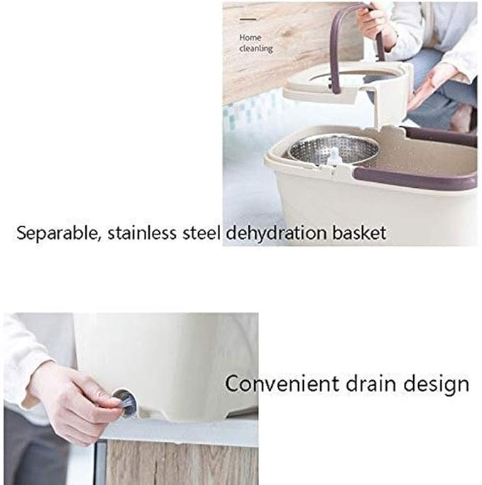Rotating Mop Wheel Bucket System with Stainless Steel Set for Floor Cleaning with Extended Length Adjustable Handle