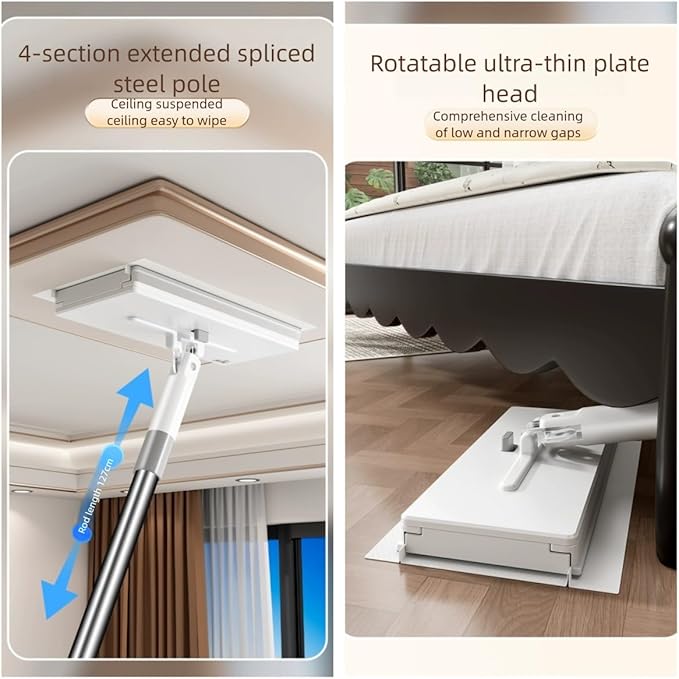 Snap Grip Mini Mop Set with Foot Tap Lock System | 40 Disposable Cleaning Papers | Hands Free Lazy Mop Stick for Kitchen House Wall Toilet | Wet and Dry for Multi Surface Cleaning