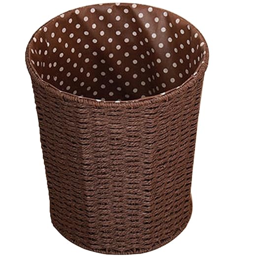 Rattan Woven Trash Can Wastebasket with Liner Kitchen Storage Basket Decorative Basket for Home Living Room Bedroom Bathroom Use Random Color Random Color