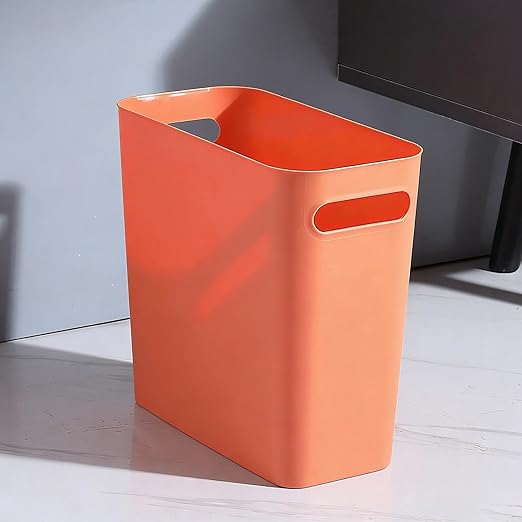 2.4 Gallon Slim Trash Can Small Plastic Wastebasket for Bathroom Office Kitchen Narrow Space Under Sink or Desk (Orange)