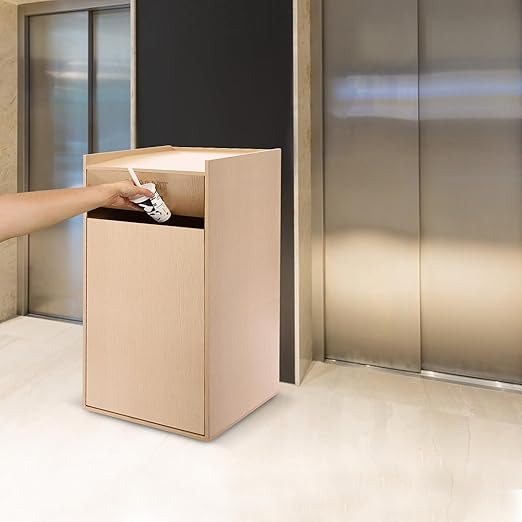 TFCFL Wooden Trash Can with Tray TopCommercial Trash Can Cabinet and Garbage ReceptacleCommercial Grade Rubbish Bin for Office Cafeteria Restaurant (Wood Color)