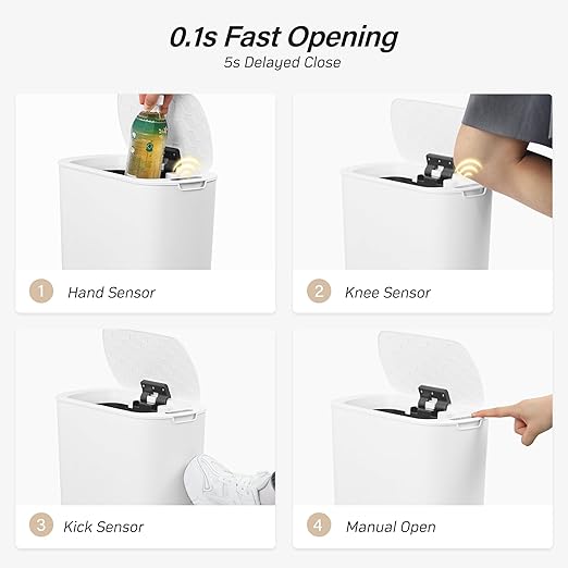 Automatic Motion Sensor Bathroom Trash Can with Lid 5 Gallon Touchless Trash Bin Smart Electric Narrow Waterproof Garbage Bin for Toilet Office Rv Bedroom Living Room