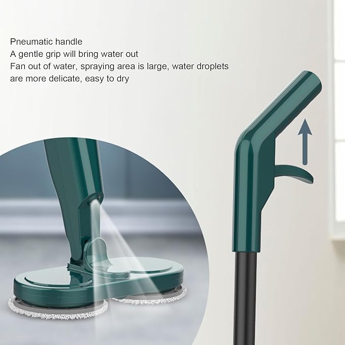 Electric Mop Lightweight Cordless with Water Sprayer 2000mAh Lithium Battery Adjustable Rod White - Quiet Operation Retractable and Rotatable Ideal for Hardwood and Tile (Green)