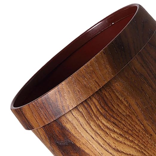 BESPORTBLE Retro Solid Wood Grain Wastebasket 22X28Cm Light Brown Garbage Bin for Bedroom Kitchen Home Office Storage