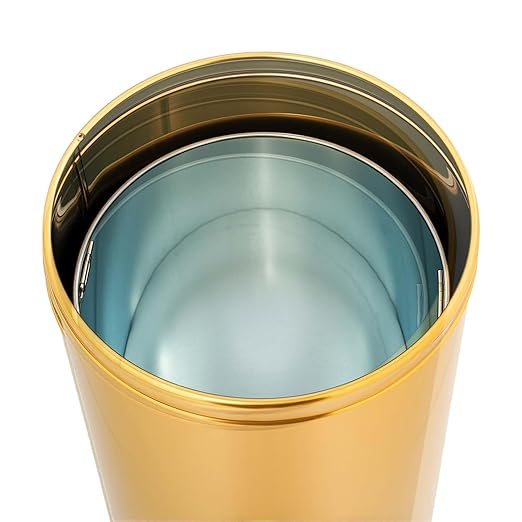 60 L / 15 Gal Trash Can with Lid Round Indoor Waste Bin Commercial Trash Can with Removable Barrel Stainless Steel Hotel Garbage Bin for Home Office Restaurant (Gold)