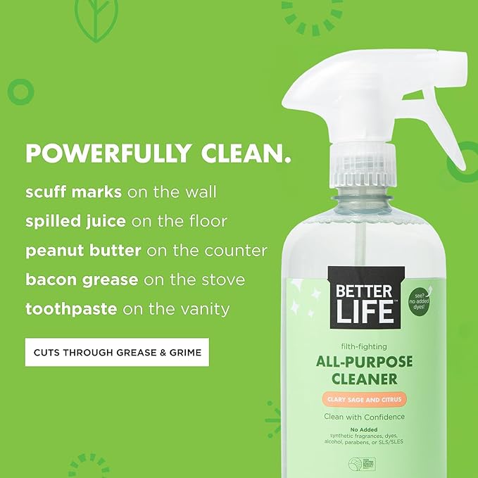 Better Life Toilet Bowl Cleaner 1- Pack + All Purpose Cleaner 24 Oz 2-Pack Clary Sage and Citrus