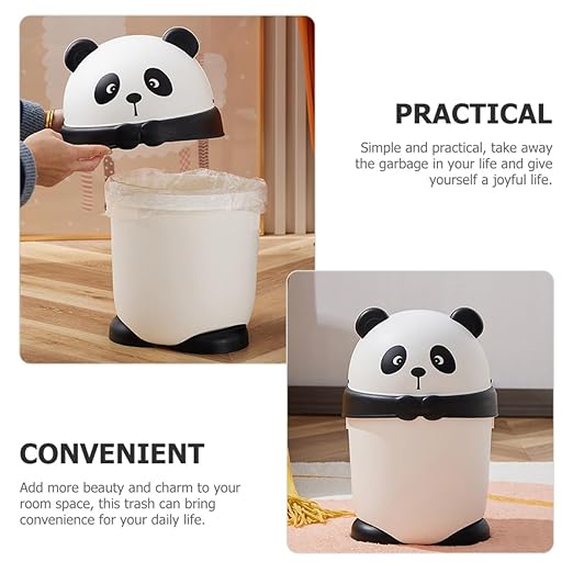 BESPORTBLE Small Panda Trash Can with Flip Lid Reusable Plastic Desktop Garbage Bin for Bathroom Bedroom Kitchen Countertop Wastebasket
