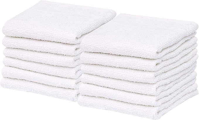 GOLD TEXTILES 60 Pack Economy White Washcloths Set (12x12 inches) - Cotton Blend Commercial Grade Cleaning Rags Quick Drying &amp Soft Face Cloths Fingertip Towels for Bathroom Spa Gym and Kitch