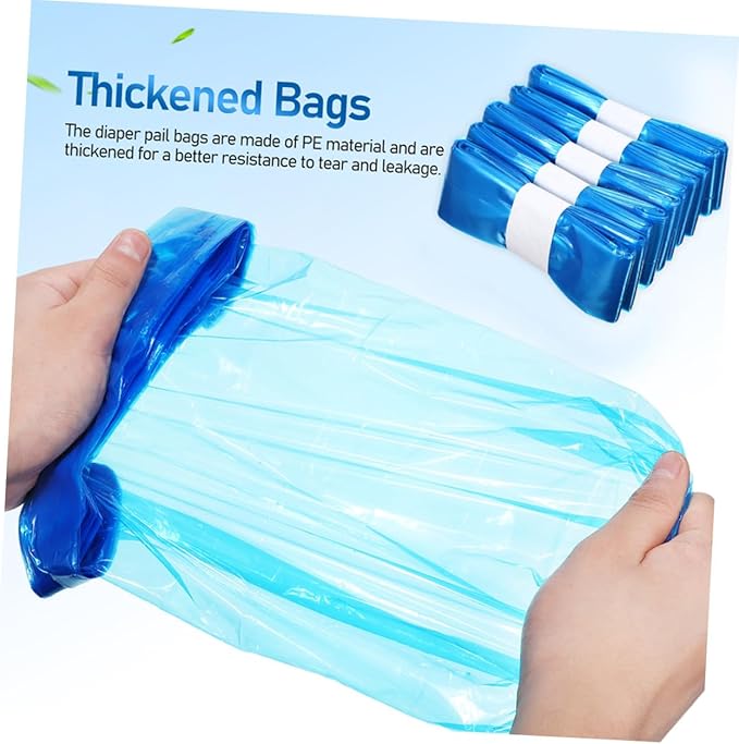VOSAREA 5 Rolls Blue Pe Disposable Diaper Trash Bags 260mm X 7m Thickened Odor-proof Garbage Bags for Diaper Pail and Outdoor Trash Containers