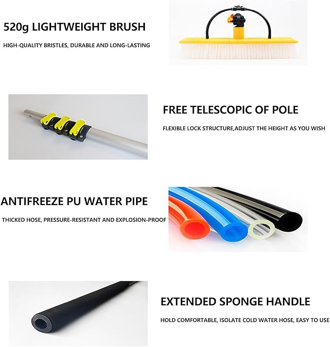 Solar Panel Cleaning Pole 30ft Telescopic Water Fed Brush Squeegee Long Reach Solar Panel Cleaning Brush Water Fed Window Pressure Washer with Widened 40cm Rotatable Brush