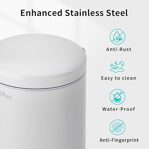 mVm Bathroom Garbage Can3.2 Gallon/12 Lliter Round Stainless Steel Trash CanStep Small Trash Can with Lid and Foot PedalSoft-CloseAnti-Fingerprint.for BathroomBedroomOfficeLiving Room(Gray)