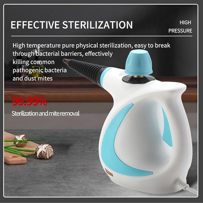 Handheld Steam Cleaner 1050W Air Conditioner Kitchen Cooking Oil Cleaning Machine with 9 Pcs Accessories for Tile Grout Windows Bathrooms Kitchens Fabric Steaming Tool (Blue)