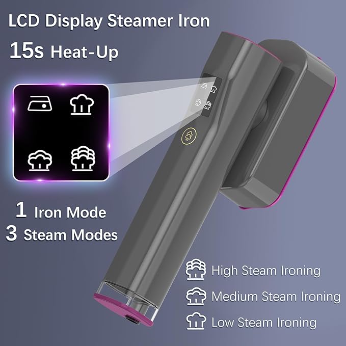 Portable Travel Steamer Iron for Clothes with LCD Touch Screen - 4 Mode Handheld Mini Clothing Steam Iron Small Garment Steamer Ironing Machine Hand Held Fabric Steamer for Home Travel (120V ONLY)