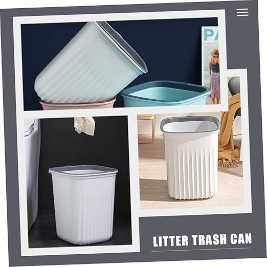 PRETYZOOM 3pcs Small Trash Can Set Simple Design Plastic Waste Basket for Kitchen Office and Home Easy to Use with Pressing Ring Blue Pink and White