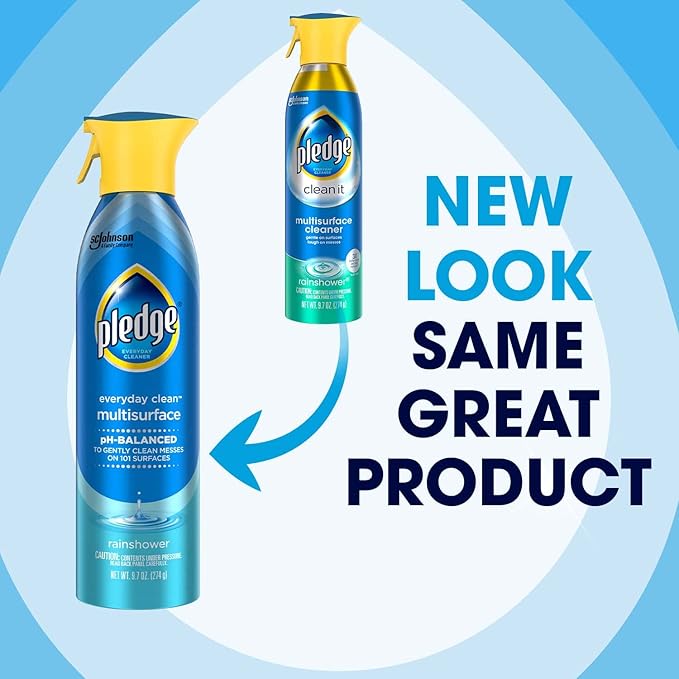Pledge pH-Balanced Multisurface Spray Gently Clean 101 Surfaces Remove Dust and Messes No Residue - Rainshower Scent 9.7oz (Pack of 12)