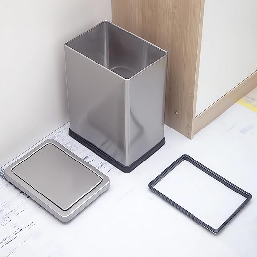 2.6 Gallon Small Office Bathroom Trash Can with Swing LidLiving Room Bedroom Garbage can Wastebasket binMetal Decor Trash Can(Stainless Steel)