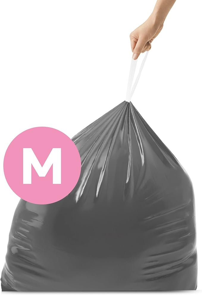 simplehuman Code M 100 Count Odorsorb Custom Fit Liners Drawstring Odor Absorbing Trash Bags One-by-One Mess-Free Dispense Extra Thick &amp Double Seamed 50% PCR Plastic 45 Liter / 12 Gallon