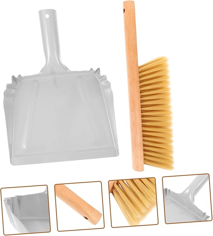 GLEAVI 1Set Compact Hand Broom with Wooden Handle and Dustpan Lightweight Whisk Broom for Bed and Sofa Cleaning Portable Dust Brush for Indoor Use Easy Storage Design