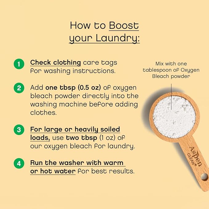 AspenClean | Unscented Oxygen Bleach Powder | Color Safe Laundry Stain Remover | Bleach Alternative | EWG Verified™ Hypoallergenic Non-Toxic | 45 Loads
