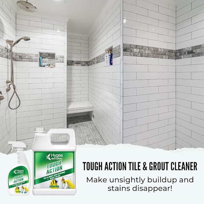 Hygea Natural Tough Action Tile &amp Grout Deep Cleaning Spray 24oz + Citrus Sparkle Heavy Duty Degreaser &amp All Purpose Cleaner 24oz Bundle - Removes Dirt &amp Scum without Harsh Chemicals