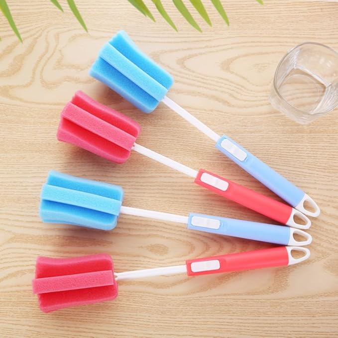 3pcs Household Glass Cup Long Handle Spon Brush Bottle Brush Cup Bottle