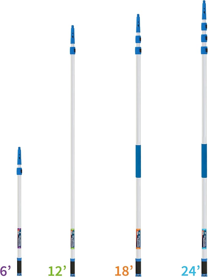 Unger Professional Connect &amp Clean 3’-6’ Aluminum Telescopic Extension Pole with Locking Cone &amp Quick-Flip Clamp – Compatible with Cleaning Tool Attachments Window Cleaning &amp Dusting Tool