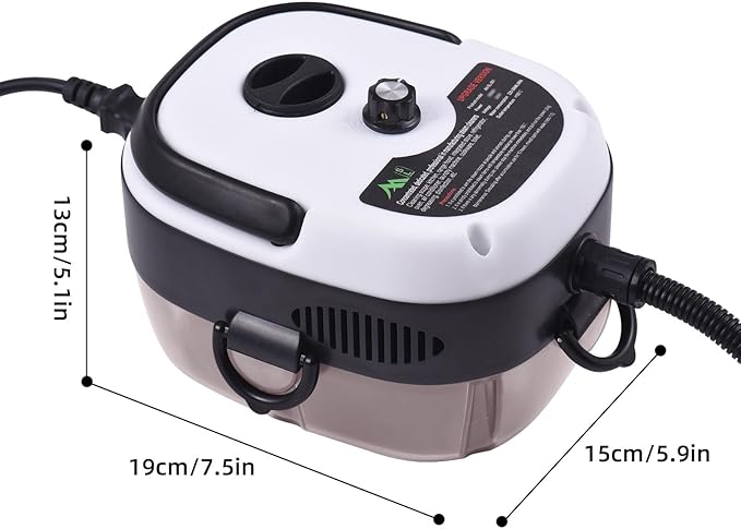 1500W Portable Handheld Steam Cleaner - 105℃ High Temperature Deep Cleaning with Removable Tank and 3 Brushes for Kitchen Bathroom Car Windows (US plug)