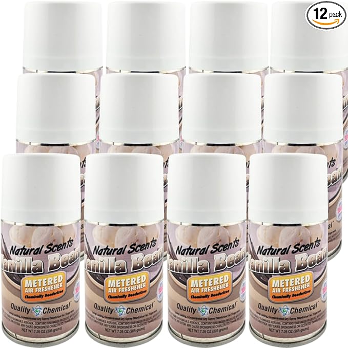 Quality Chemical Metered Aerosol Fragrance Refill Can - For Automatic Air Freshener Spray Automatic Refill - Vanilla Bean - 7.25 oz (Pack of 12)