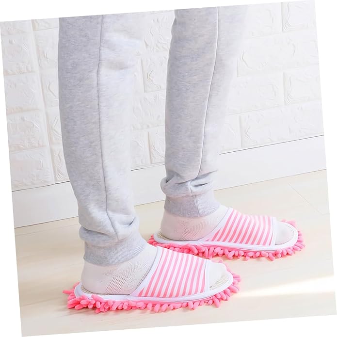 FRCOLOR 2pairs Men and Women Home Slippers Washable Mop Shoes Striped Design Comfortable Cleaning Socks for Floor