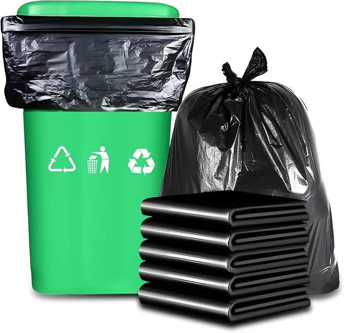 Heavy-Duty Trash Bags Black 6-10 Gallon 22 x 26 Inch Value Pack of 200 Extra Strong Flat-Opening Design for Home Kitchen Officeschool restroom Thickened garbage bags 55cm x 65cm.