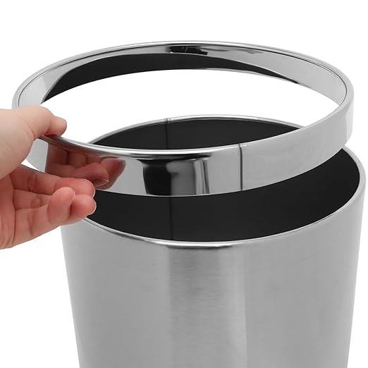 STOBAZA Compact Stainless Steel Trash Bin Chrome Trash Can for Bathroom Kitchen Waste Basket