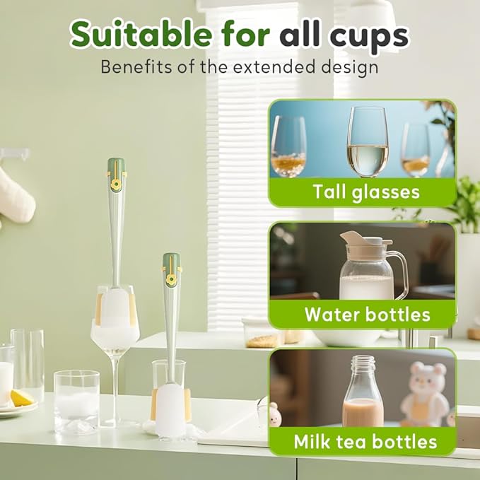 5-in-1 Bottle Cleaning Brush Set Multifunctional Household Cleaning Kit with Long Flexible Scrubberfor Narrow Mugs Stainless Steel Cups Baby Bottles and Tumbler (Green 2 pcs)