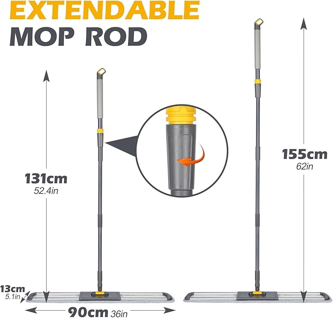 MASTERTOP Commercial Mop 36'' Large Dust MopHeavy Duty Industrial Push Mops with 3 Reusable Microfibre Pads &amp 62'' Adjustable Handle for HomeHotelMallWarehouse