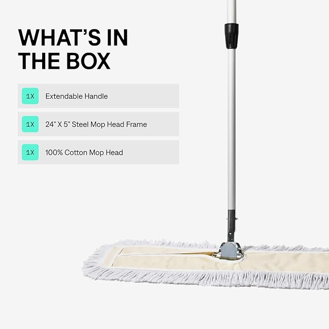 Commercial Dust Mop – 24 Inch Floor Sweeper for Hardwood Reusable Cotton Mop Head Extendable Handle Dry Mop for Floor Cleaning &amp Janitorial Supplies
