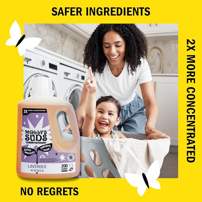 Molly's Suds Liquid Laundry Detergent | Clean Laundry Detergent Soap for Sensitive Skin | 2x Concentrated High Efficiency (HE) | Lavender - 100 Loads