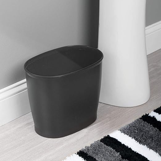 mDesign Oval Shatter-Resistant Plastic Trash Can 8.5 Liters Black 12 x 8 x 10 (Pack of 2)