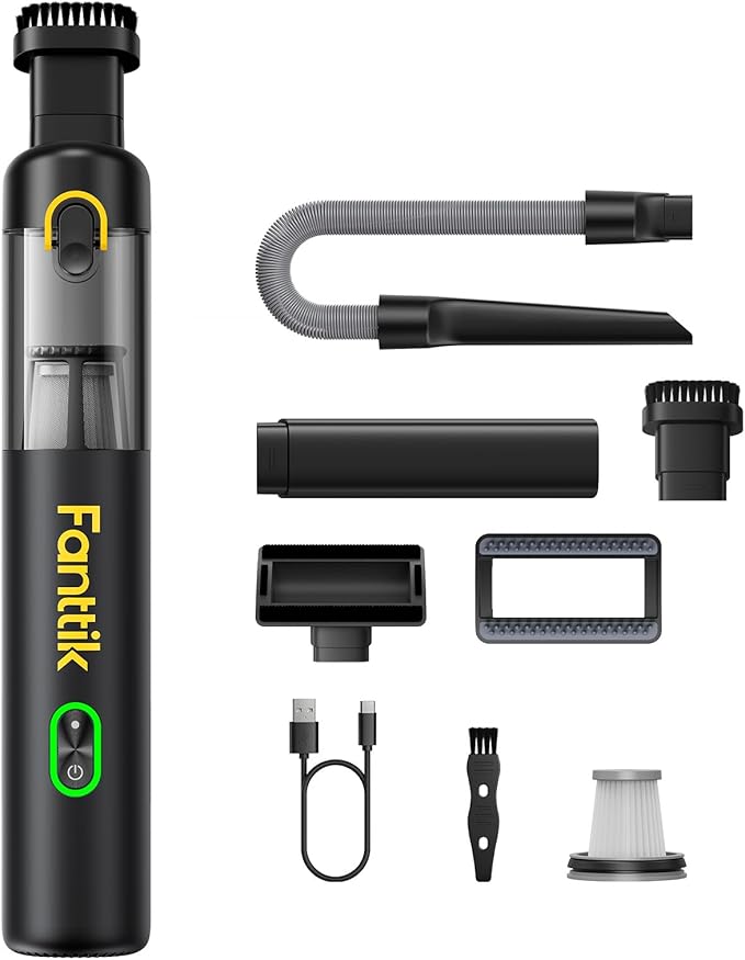 Fanttik V8 Mate Upgraded Cordless Car Vacuum Portable Mini Vacuum with 13000pa Suction Power 2 Suction Modes Type-C Charge Handheld Vacuum for Car Small Tasks Keyboards Office Desk (Black)