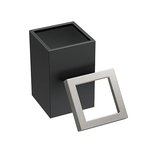 Gatco Small Bathroom Trash Can with Lid Square 3 Gallon Stainless Steel Wastebasket Under Sink Matte Black and Satin Nickel for Bathroom Bedroom Office (1915SN)