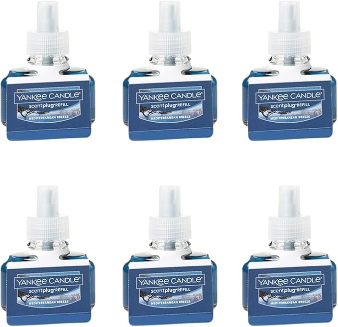 Yankee Candle ScentPlug Refill Mediterranean Breeze Home Fragrance Plugin Oil with Salt Air and Soft Citrus Notes Odor Neutralizing Wall Air Freshener 0.625 Ounce (Pack of 6)